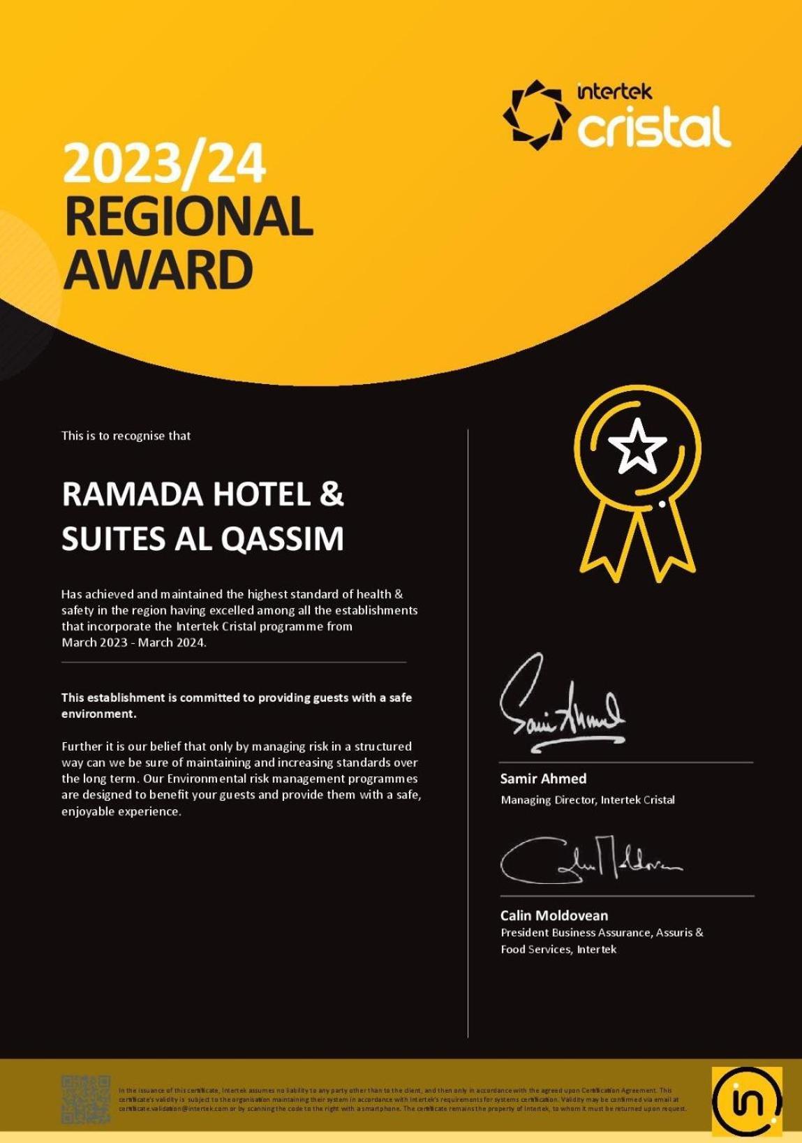 Ramada Hotel & Suites By Wyndham Al Qassim Al Bukayriah Exterior photo A certificate of the 2011-2012 award